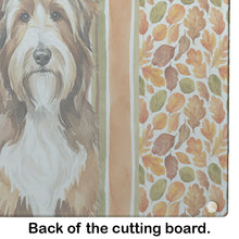 Load image into Gallery viewer, Brown Bearded Collie Heirloom Fall Glass Cutting Board