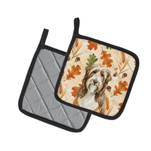 Load image into Gallery viewer, Brown Bearded Collie Heirloom Fall Pair of Pot Holders