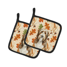 Load image into Gallery viewer, Brown Bearded Collie Heirloom Fall Pair of Pot Holders