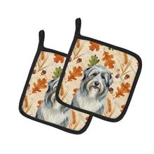 Load image into Gallery viewer, Bearded Collie Heirloom Fall Pair of Pot Holders