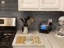 Load image into Gallery viewer, White and Tan Bearded Collie Heirloom Fall Glass Cutting Board