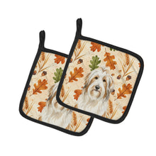 Load image into Gallery viewer, White and Tan Bearded Collie Heirloom Fall Pair of Pot Holders