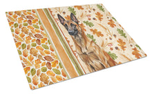 Load image into Gallery viewer, Mahogany Belgian Malinois Heirloom Fall Glass Cutting Board