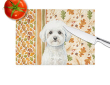 Load image into Gallery viewer, Bichon Frise Heirloom Fall Glass Cutting Board