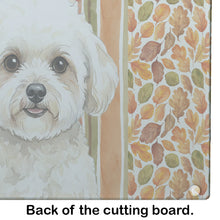 Load image into Gallery viewer, White and Cream Bichon Frise Heirloom Fall Glass Cutting Board