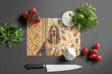 Load image into Gallery viewer, Liver and Tan Bloodhound Heirloom Fall Glass Cutting Board