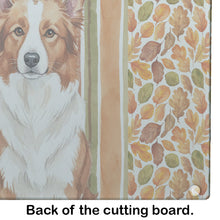 Load image into Gallery viewer, Red and White Border Collie Heirloom Fall Glass Cutting Board