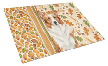 Load image into Gallery viewer, Red and White Border Collie Heirloom Fall Glass Cutting Board