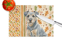 Load image into Gallery viewer, Blue and Tan Border Terrier Heirloom Fall Glass Cutting Board