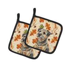 Load image into Gallery viewer, Grizzle and Tan Border Terrier Heirloom Fall Pair of Pot Holders