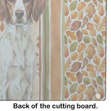 Load image into Gallery viewer, Liver and White Brittany Heirloom Fall Glass Cutting Board