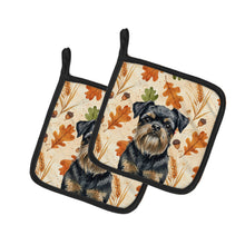 Load image into Gallery viewer, Black and Tan Brussels Griffon Heirloom Fall Pair of Pot Holders