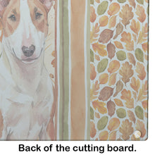 Load image into Gallery viewer, Red and White Bull Terrier Heirloom Fall Glass Cutting Board