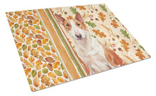 Load image into Gallery viewer, Red and White Bull Terrier Heirloom Fall Glass Cutting Board