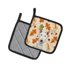 Load image into Gallery viewer, White Bull Terrier Heirloom Fall Pair of Pot Holders
