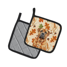 Load image into Gallery viewer, Red Bullmastiff Heirloom Fall Pair of Pot Holders