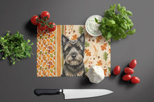 Load image into Gallery viewer, Black Cairn Terrier Heirloom Fall Glass Cutting Board