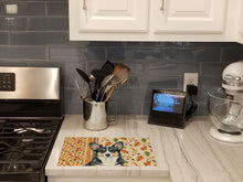 Load image into Gallery viewer, Black and White Cardigan Welsh Corgi Heirloom Fall Glass Cutting Board