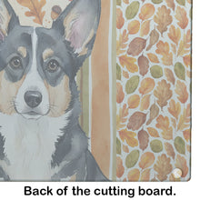 Load image into Gallery viewer, Black and White Cardigan Welsh Corgi Heirloom Fall Glass Cutting Board