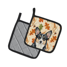 Load image into Gallery viewer, Black and White Cardigan Welsh Corgi Heirloom Fall Pair of Pot Holders