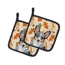 Load image into Gallery viewer, Blue Merle Cardigan Welsh Corgi Heirloom Fall Pair of Pot Holders