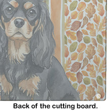 Load image into Gallery viewer, Black and Tan Cavalier Spaniel Heirloom Fall Glass Cutting Board