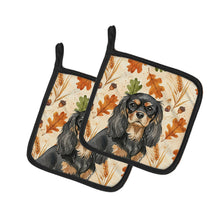 Load image into Gallery viewer, Black and Tan Cavalier Spaniel Heirloom Fall Pair of Pot Holders