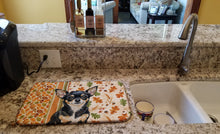 Load image into Gallery viewer, Black and Tan Chihuahua Heirloom Fall Dish Drying Mat
