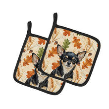 Load image into Gallery viewer, Black and Tan Chihuahua Heirloom Fall Pair of Pot Holders