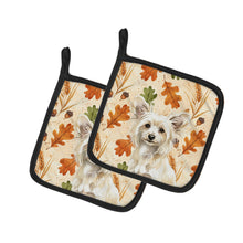 Load image into Gallery viewer, Powderpuff Chinese Crested Heirloom Fall Pair of Pot Holders