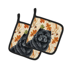 Load image into Gallery viewer, Black Chow Chow Heirloom Fall Pair of Pot Holders
