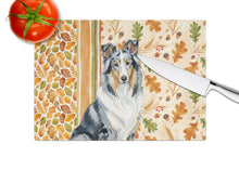 Load image into Gallery viewer, Blue Merle Collie Heirloom Fall Glass Cutting Board