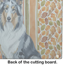 Load image into Gallery viewer, Blue Merle Collie Heirloom Fall Glass Cutting Board