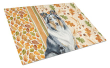 Load image into Gallery viewer, Blue Merle Collie Heirloom Fall Glass Cutting Board