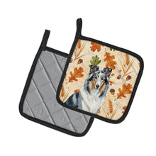 Load image into Gallery viewer, Blue Merle Collie Heirloom Fall Pair of Pot Holders
