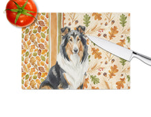 Load image into Gallery viewer, Tricolor Collie Heirloom Fall Glass Cutting Board