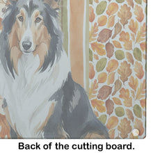 Load image into Gallery viewer, Tricolor Collie Heirloom Fall Glass Cutting Board