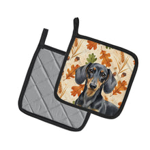 Load image into Gallery viewer, Black and Tan Dachshund Heirloom Fall Pair of Pot Holders