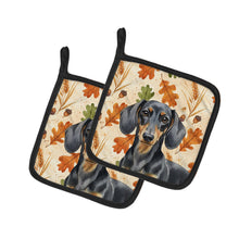 Load image into Gallery viewer, Black and Tan Dachshund Heirloom Fall Pair of Pot Holders