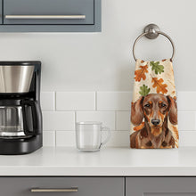 Load image into Gallery viewer, Chocolate and Tan Dachshund Heirloom Fall Kitchen Towel