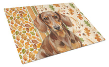 Load image into Gallery viewer, Chocolate and Tan Dachshund Heirloom Fall Glass Cutting Board