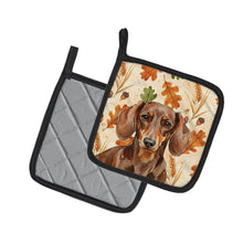 Load image into Gallery viewer, Chocolate and Tan Dachshund Heirloom Fall Pair of Pot Holders