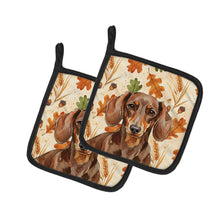 Load image into Gallery viewer, Chocolate and Tan Dachshund Heirloom Fall Pair of Pot Holders