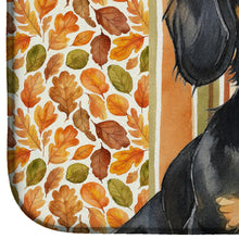 Load image into Gallery viewer, Longhaired Black and Tan Dachshund Heirloom Fall Dish Drying Mat