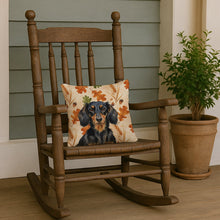 Load image into Gallery viewer, Longhaired Black and Tan Dachshund Heirloom Fall Throw Pillow