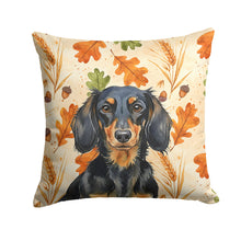 Load image into Gallery viewer, Longhaired Black and Tan Dachshund Heirloom Fall Throw Pillow