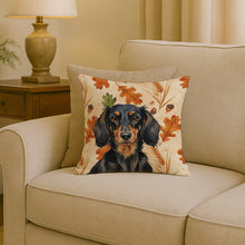 Load image into Gallery viewer, Longhaired Black and Tan Dachshund Heirloom Fall Throw Pillow