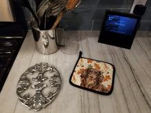 Load image into Gallery viewer, Longhaired Chocolate and Tan Dachshund Heirloom Fall Pair of Pot Holders
