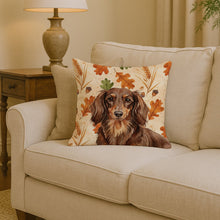 Load image into Gallery viewer, Longhaired Chocolate and Tan Dachshund Heirloom Fall Throw Pillow