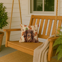 Load image into Gallery viewer, Longhaired Chocolate and Tan Dachshund Heirloom Fall Throw Pillow